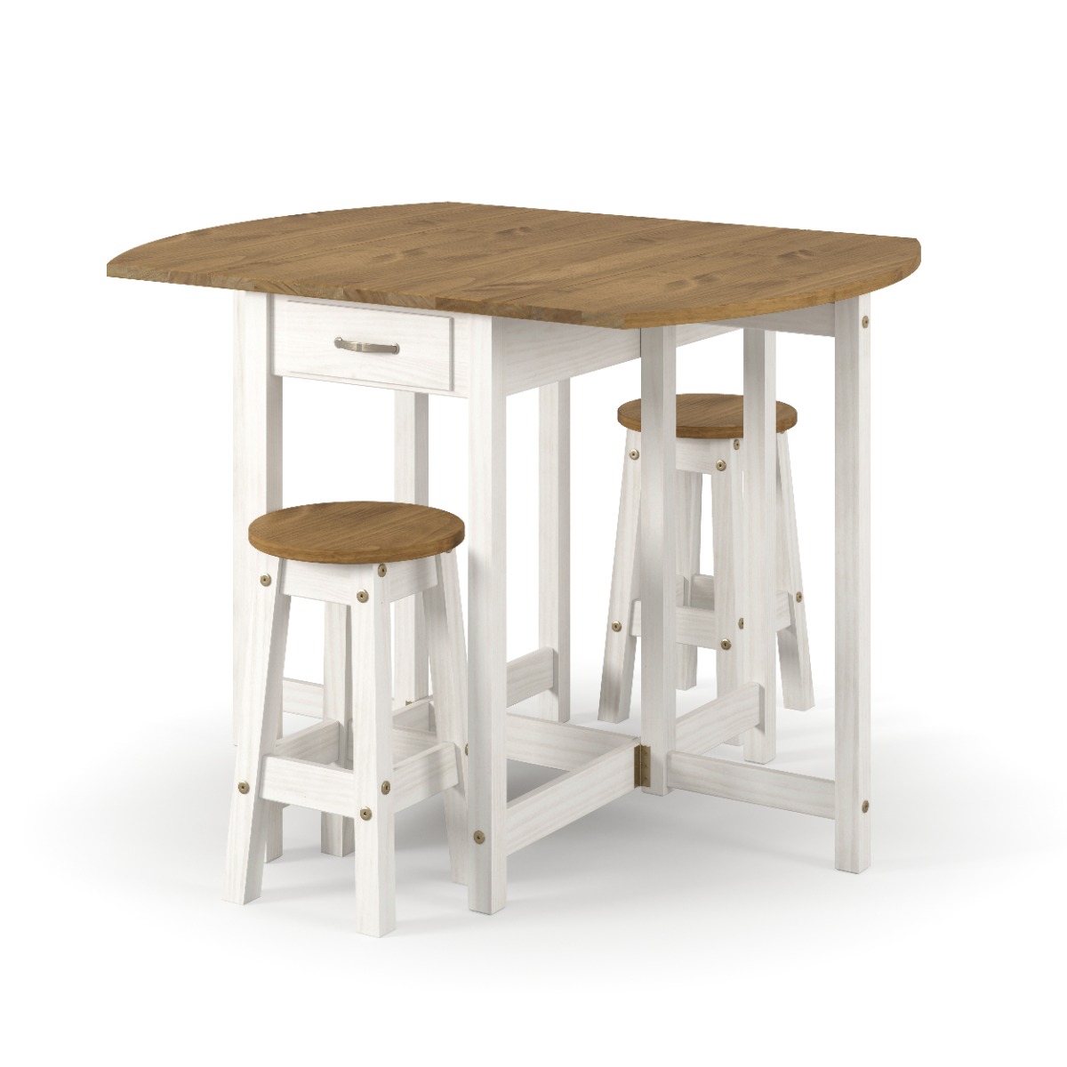 Ethans Oval Breakfast Drop Leaf Gateleg Table and 2 Stool Set - White - Colton & Sawyer