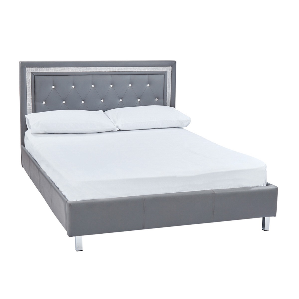 Crystalle Diamante Faux Leather Kingsize 5ft Bed - Grey - Leeds Plywood