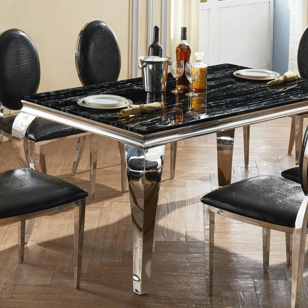 Kendal Marble Dining Table with Stainless Steel Base - Natural Stone - Sigrid Mills