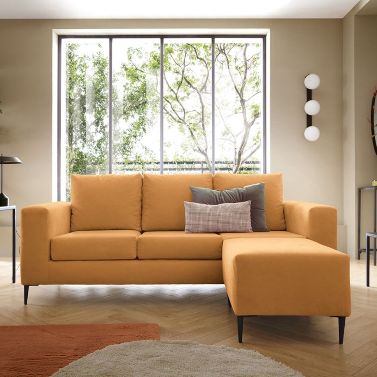 Lincoln Reversible Corner Sofa With Footstool - Saffron - Moonlight Interiors