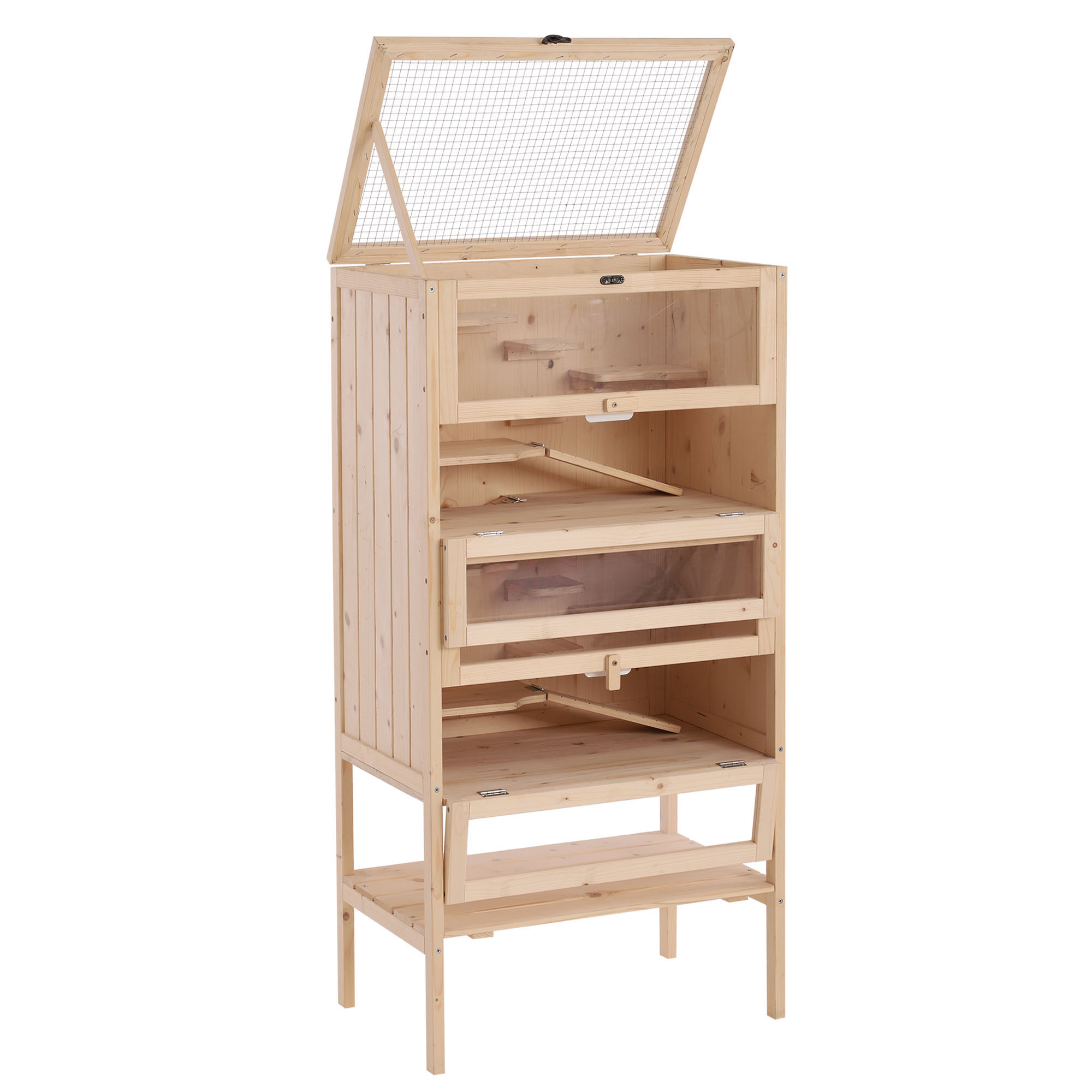 Hamster Cage Wooden Mouse Rodent Small Pet Animals 4 Layers Tall Bottom Storage Shelf Easy Clean - Life Essentials
