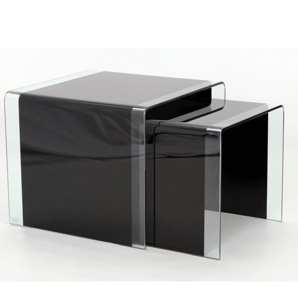 Maldon Black Tempered Glass Nest of Tables - 2 Piece Set - Sigrid Mills