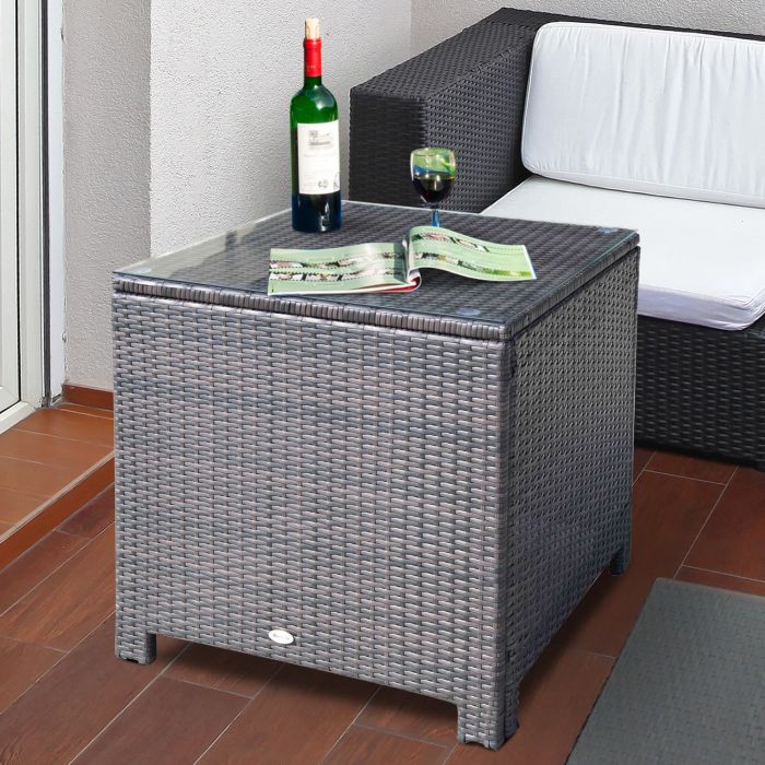 Outdoor Rattan Glass Side Table - Brown or Black