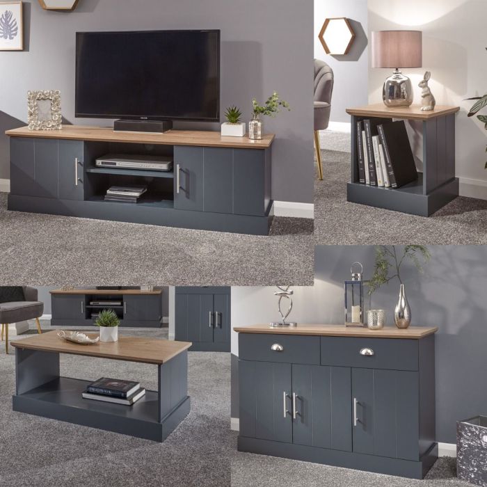 Doncaster 4 Pcs Oak Top Large Living Room Furniture Set Slate Blue