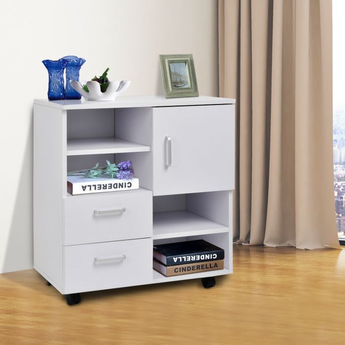 2-Drawer Mobile Sideboard Storage Shelf Cabinet - White