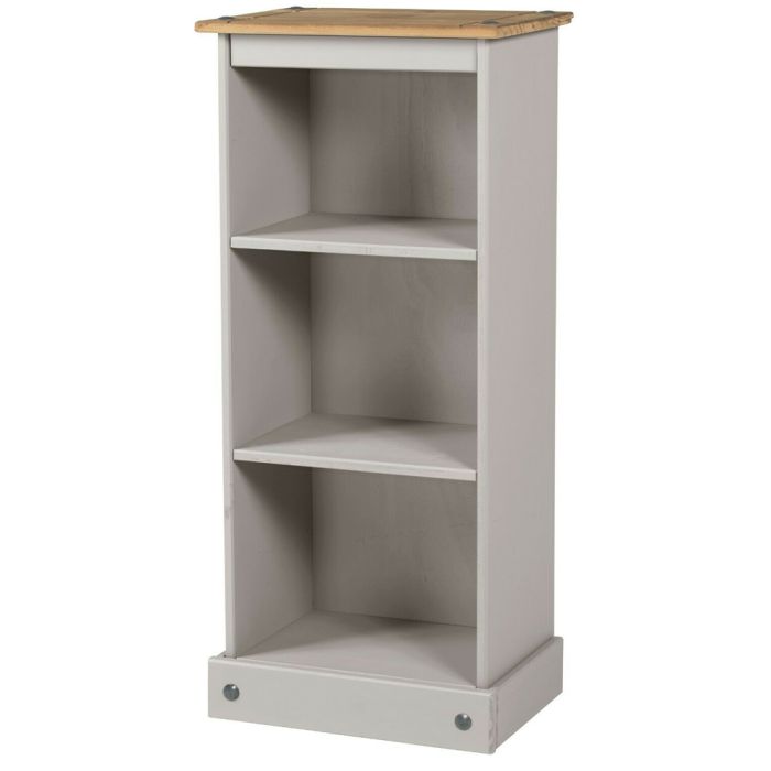 Corona Solid Pine Bookcase Low Narrow Grey Wax