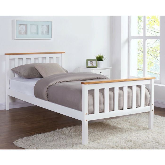 Wooden White Bed Frame Pine Oak Top - 3 Sizes