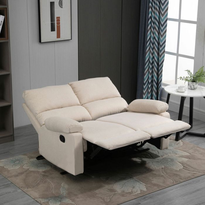 Stylish Manual 2 Seater Recliner Sofa Linen Fabric - Beige