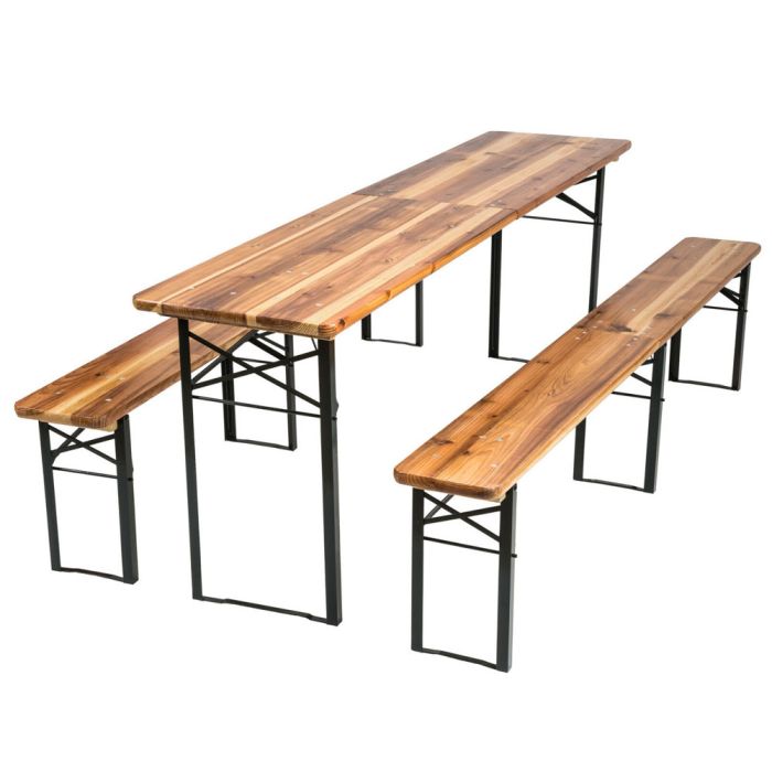 Foldable Garden Beer Bench Table Set - Brown