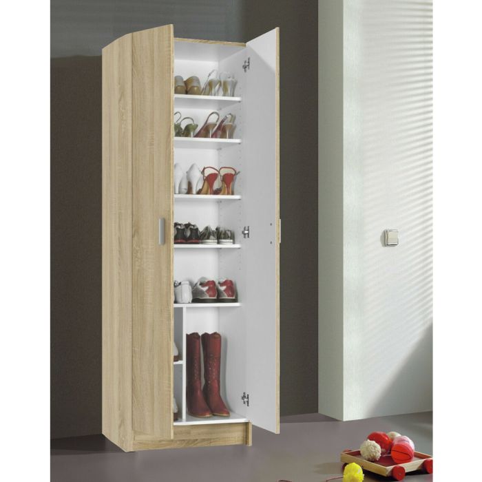 VITA Malemine 2 Door Shoe Cupboard With Shelves - Colours Oak and White