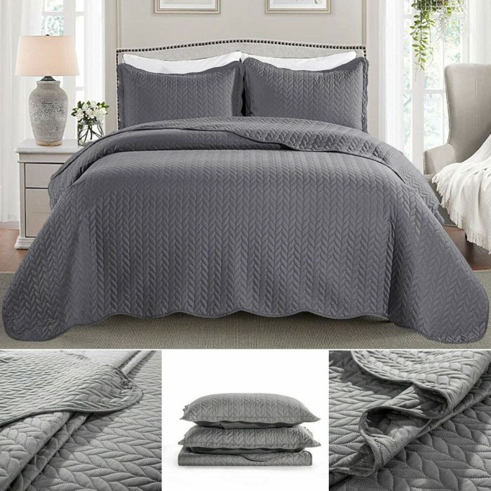 Grey Bedspread Embossed Comforter With Pillow Case - King Size 