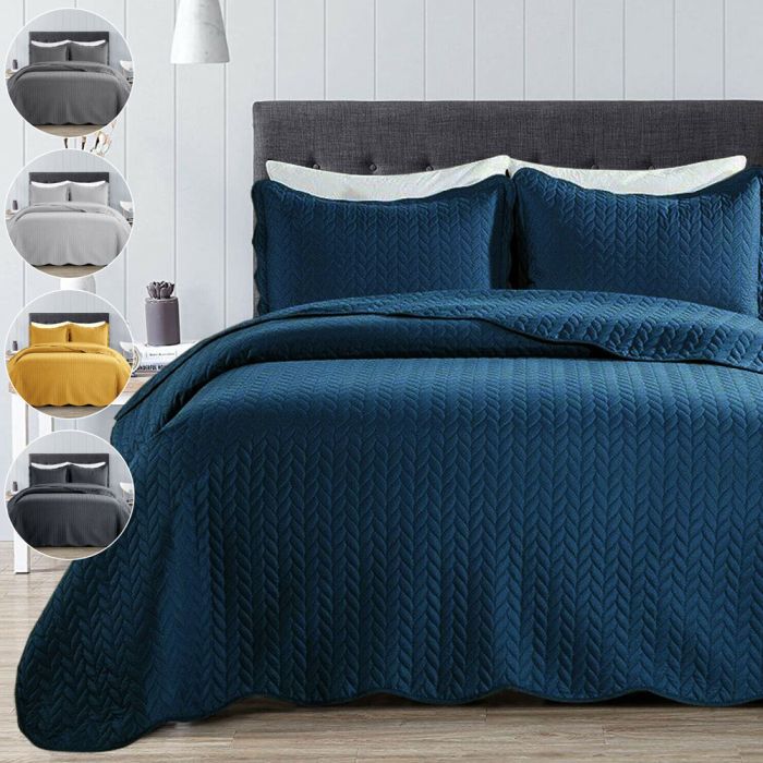 Embossed Bedspread 3 Piece Comforter 6 Colours - 3 SIzes