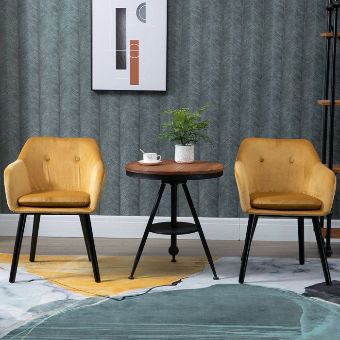 Modern Upholstered Fabric Yellow Chairs - Set of 2