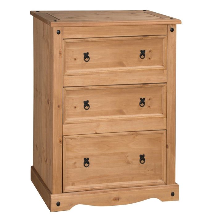 Corona Solid Pine 3 Drawers Wide Chest of Drawers - Antique Wax