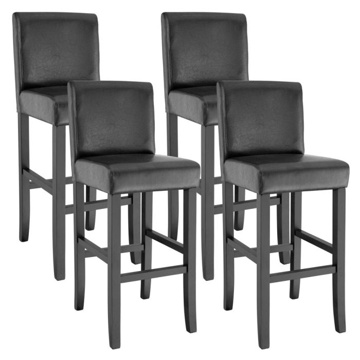 Synthetic Leather Bar Stool Set of 4 - Black Colour