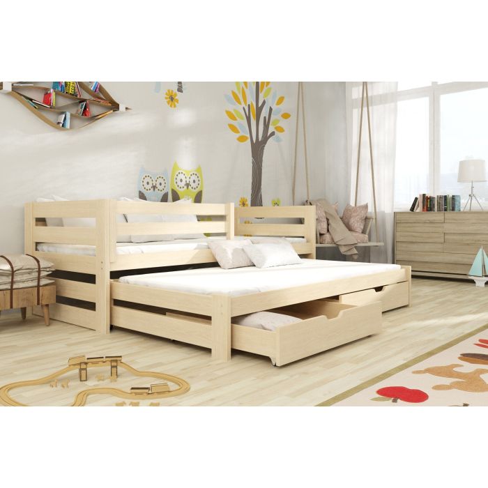 KREMAR 2 Drawers Storage Wooden Double Bed with Trundle - Pine