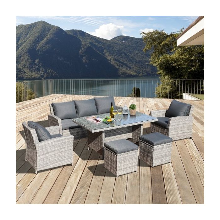 6PC Rattan Garden Dining Sofa Set Grey