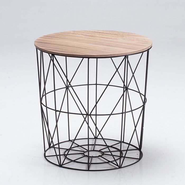 Cosmo Cage Style Black Frame Lamp Table With Oak Top Finish