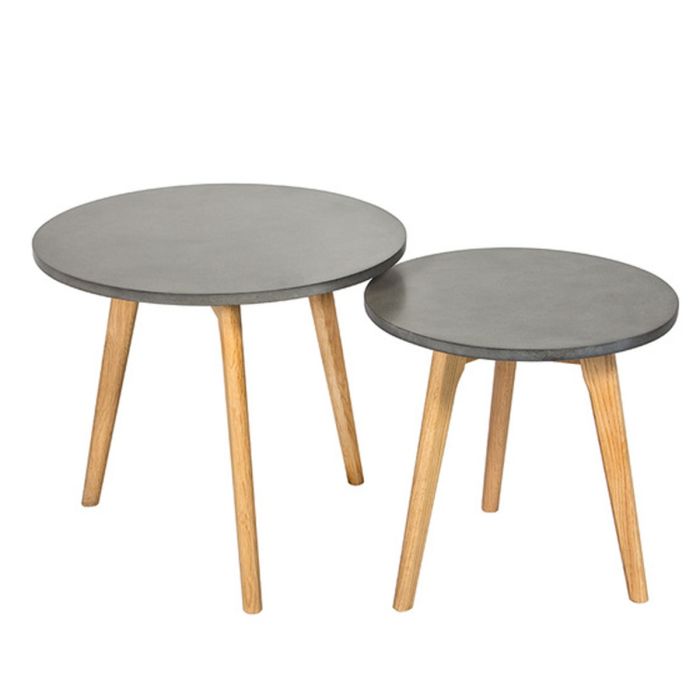Hex Solid Oak Legs Nest of Tables - Concrete Effect