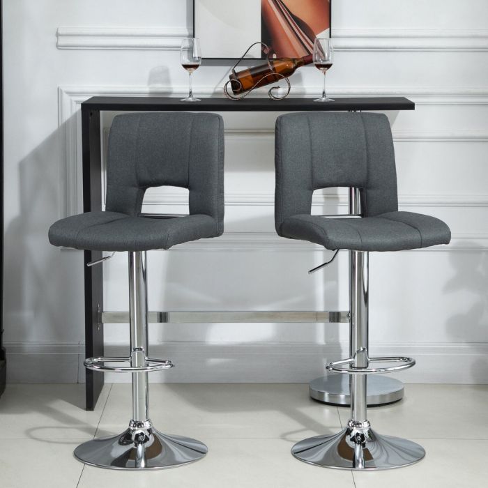 Modern Grey Linen Fabric Swivel Seat Armless Bar Stool - Set of 2 