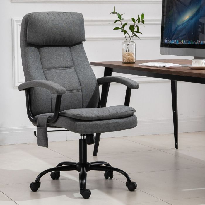 Ergonomic Linen-Look Swivel Office Chair with 2 Massage Point - Grey 