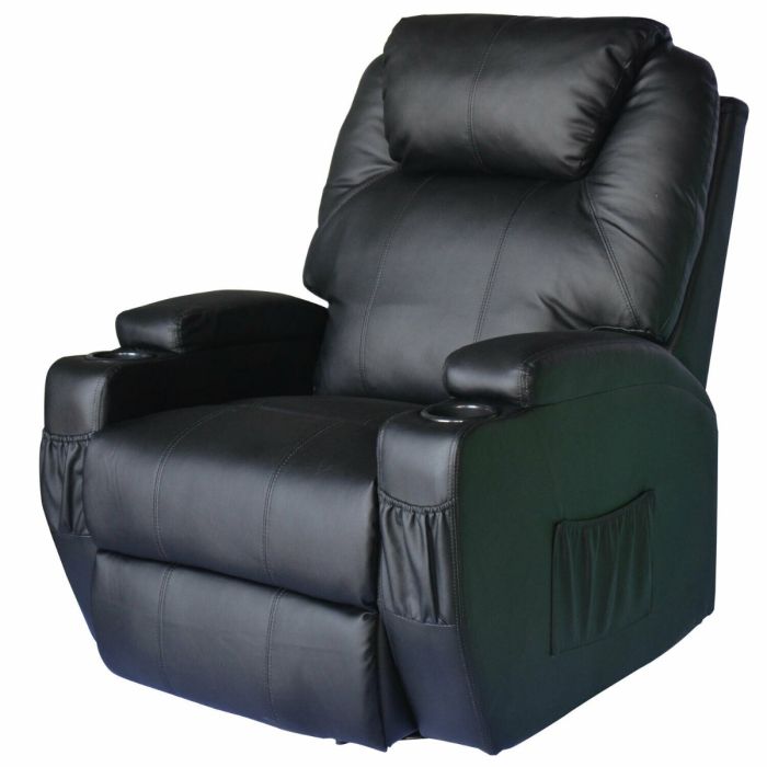 Thick Leather Heated Massage Recliner Sofa - Black
