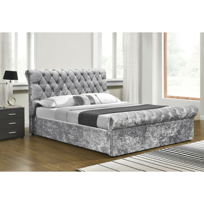 Ottoman Fabric Velvet Chenille Bed With Mattress Options - Double and Kingsize 