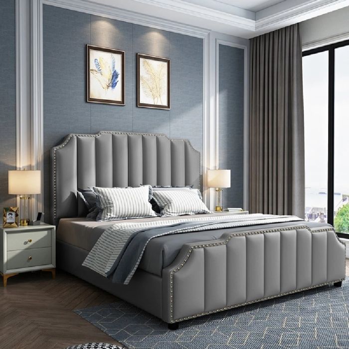 Arnold Luxurious Plush Velvet Bed, Grey Colour - 5 Sizes