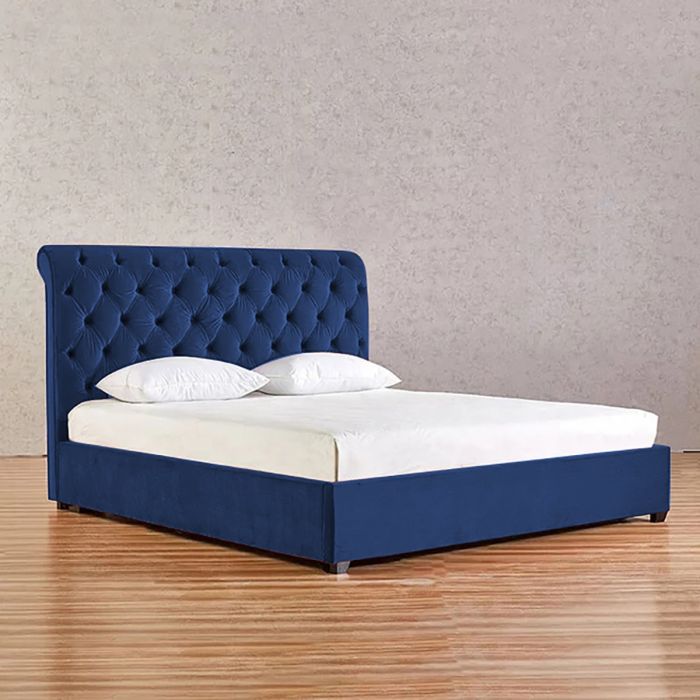 Kelist Plush Velvet Fabric Bed, Blue Colour - 5 Sizes