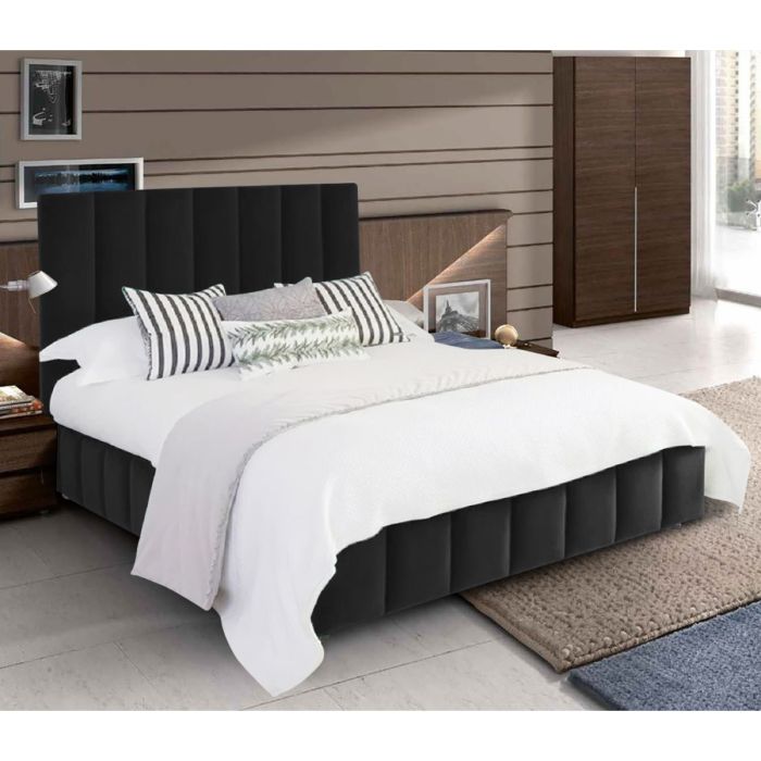 Nora Plush Velvet Fabric Bed, Black Colour - 5 Sizes