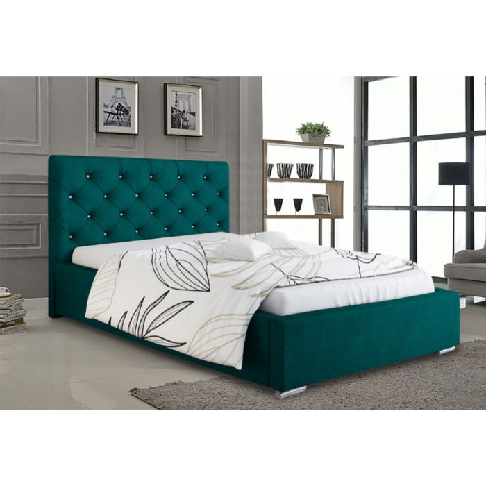 Hillary Plush Velvet Fabric Bed, Green Colour - 5 Sizes