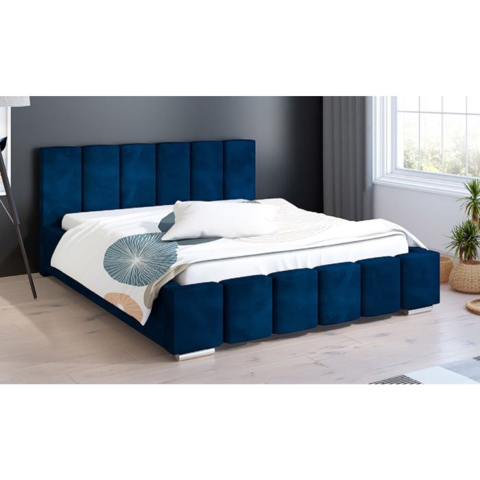 Lemela Plush Velvet Fabric Bed, Blue Colour - 5 Sizes