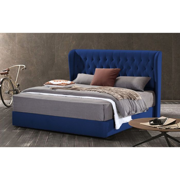 Mariappa Plush Velvet Fabric Bed, Blue Colour - 5 Sizes