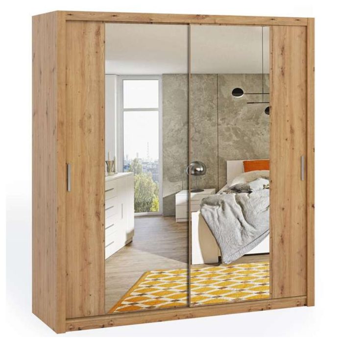 Bonito Sliding Door Wardrobe with Mirror - 200 Gold Oak