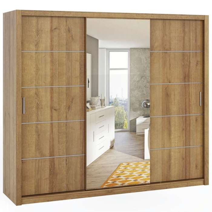 Bonito Sliding Door Wardrobe with Mirror - 250 Oak Artisan
