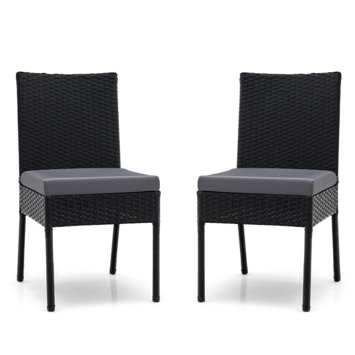 Garden Outdoor Wicker Dining Chairs Set of Two with Soft Grey Cushions