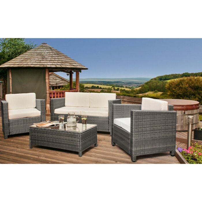 4Pcs Garden Rattan 2 Seater Sofa Chairs with Table - 3 Colours