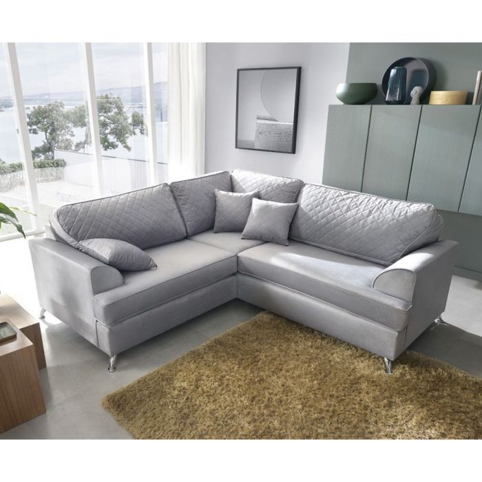 Fergasson Velvet Corner Sofa - Light Grey