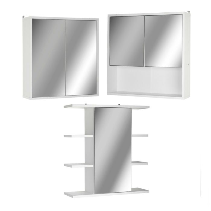 MDF White Wooden Wall Mounted Door Bathroom Mirror Racks - 3 Sizes