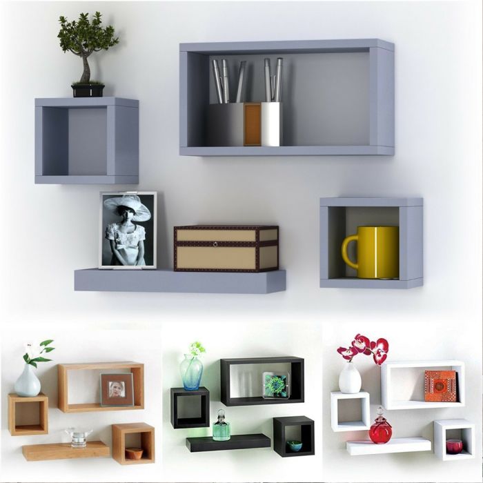 Wooden Floating Cube Shelves Set Of 4 - 6 Colours