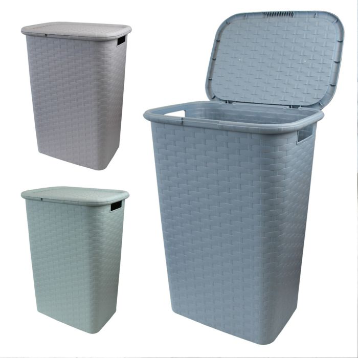 Rattan Plastic 60L Laundry Basket - 3 Colours