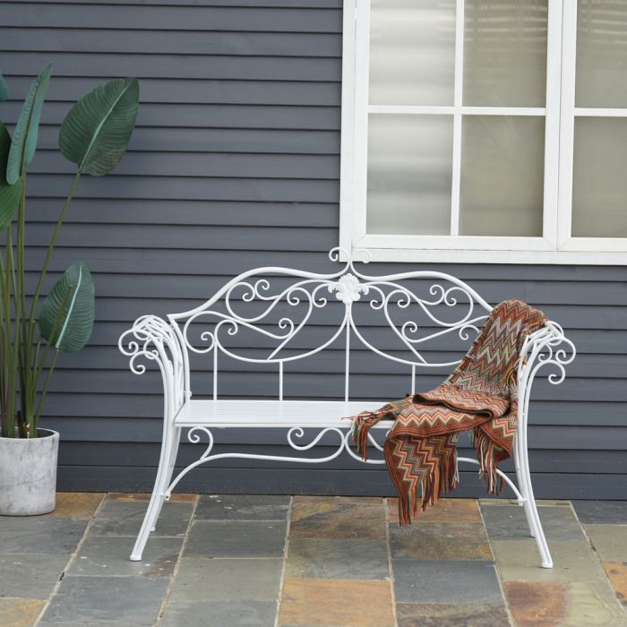 Metal Deck Garden Bench - White