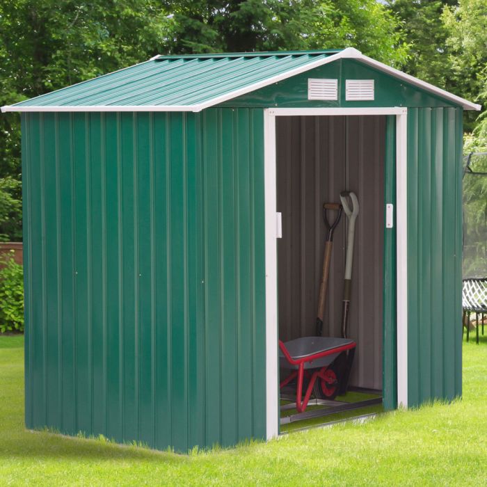 Metal Frame Garden Shed With Sliding Door Green Colour - 6x4FT 