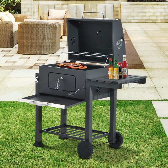 Charcoal Grill Barbecue Trolley Garden W/ Shelves Wheels