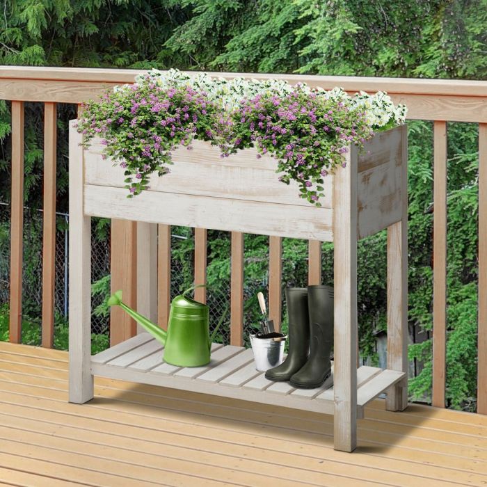 2 Tiers Elevated Garden Raised Bed With 4 Pockets