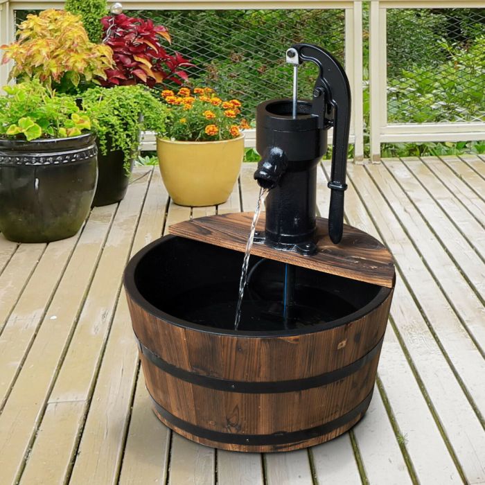 Barrel Design Garden Water Fountain With Electric Pump