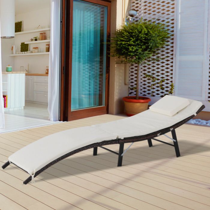 Foldable Rattan Sun Lounger Brown