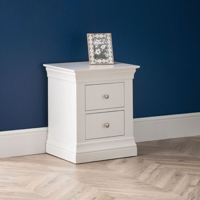Clermont French Design 2 Drawer Bedside Table - White