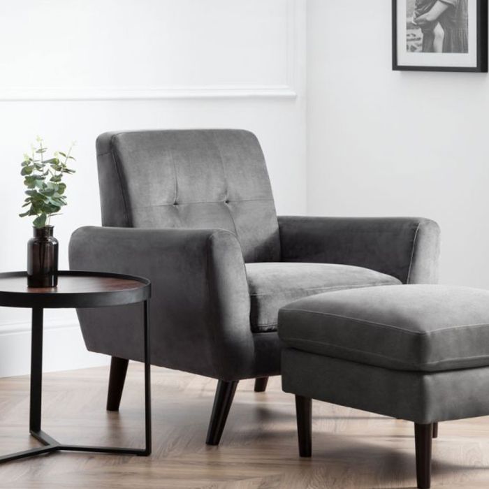 Monza Stylish Retro Velvet Fabric Armchair - Dark Grey