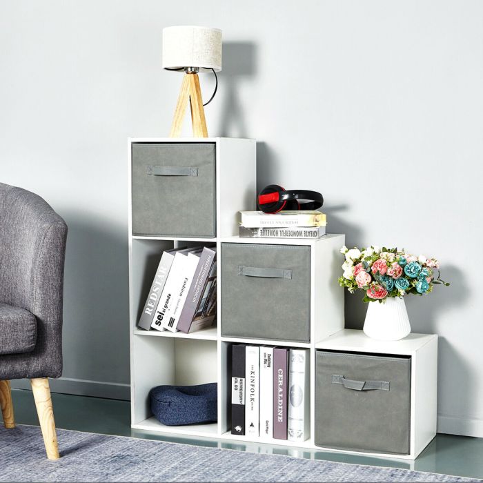 Wooden Bookcase 6 Cube Shelving - White and Grey